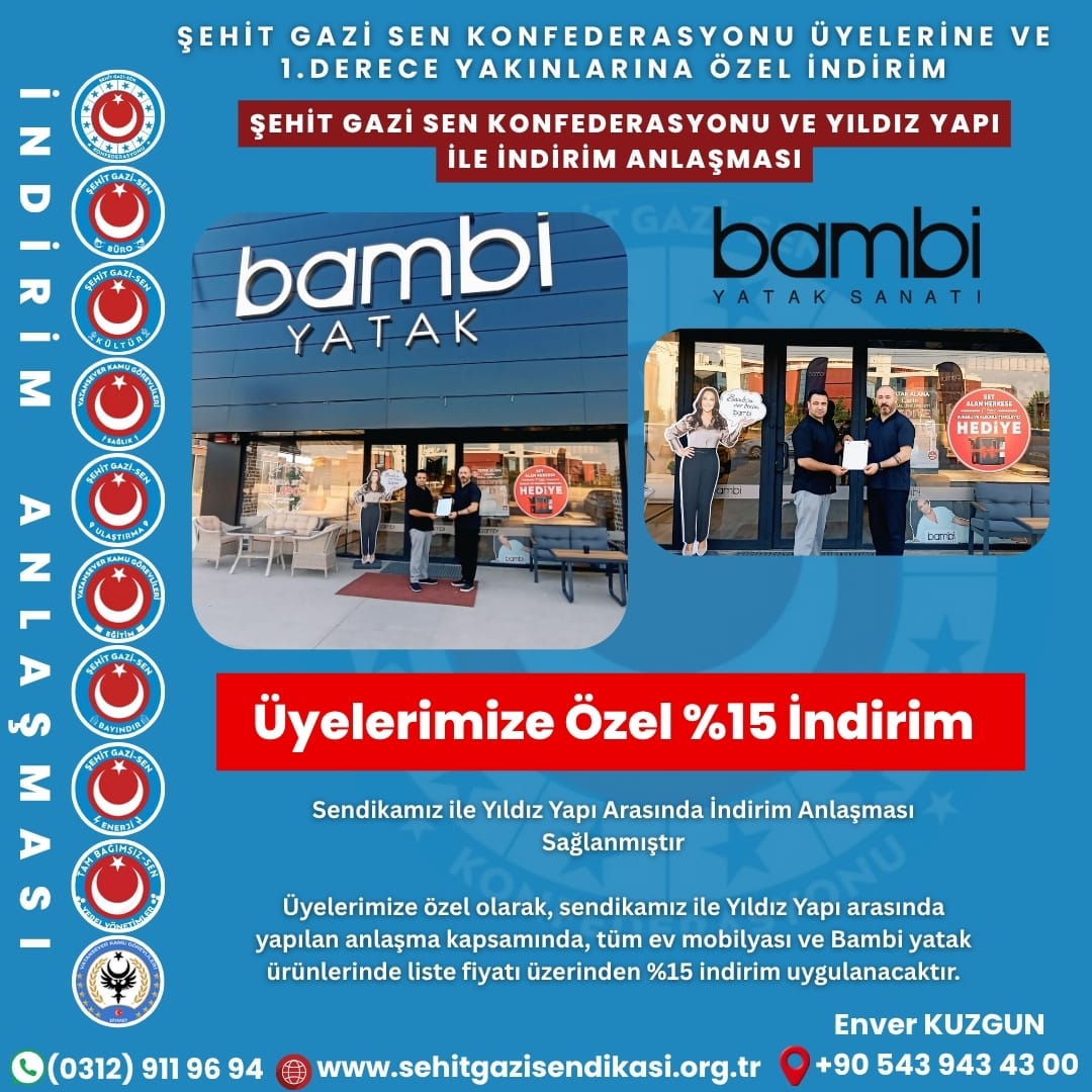 Sendikamız Üyelerine Özel Bambi Yatak İndirimi